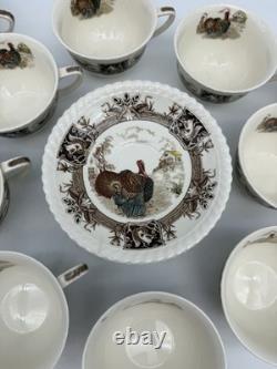 EUC Barnyard King Johnson Bros. Turkey Thanksgiving 12 Cups & 11 Saucers