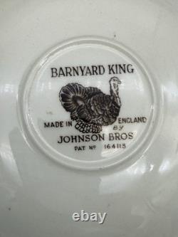 EUC Barnyard King Johnson Bros. Turkey Thanksgiving 12 Cups & 11 Saucers