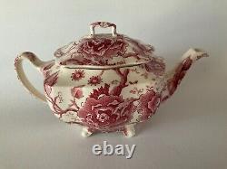 Early Johnson Brothers 4 Cup TEAPOT English Chippendale Red Pink Vintage England