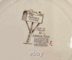 England Friendly Village Covered Bridge 4 Snack Plate Tea Cup Johnson Bros. EUC