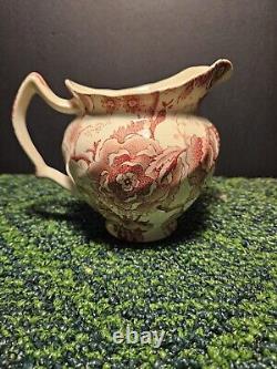 English Chippendale Johnson Bros 24oz Pink Red Floral Pitcher 1935-65 EXCELLENT