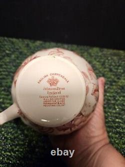 English Chippendale Johnson Bros 24oz Pink Red Floral Pitcher 1935-65 EXCELLENT