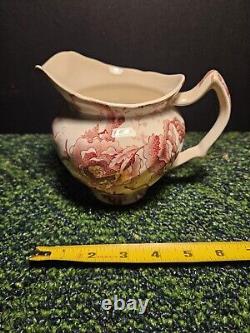 English Chippendale Johnson Bros 24oz Pink Red Floral Pitcher 1935-65 EXCELLENT