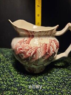 English Chippendale Johnson Bros 24oz Pink Red Floral Pitcher 1935-65 EXCELLENT