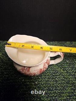 English Chippendale Johnson Bros 24oz Pink Red Floral Pitcher 1935-65 EXCELLENT