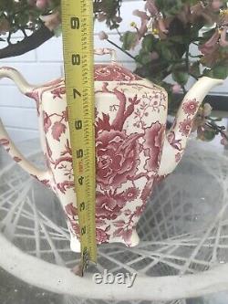English Chippendale Johnson Bros England Teapot Coffee Pot Red Pink Rose Flower