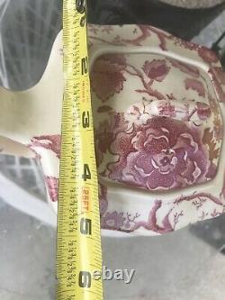 English Chippendale Johnson Bros England Teapot Coffee Pot Red Pink Rose Flower