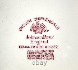 English Chippendale Johnson Bros Pink Rose Salad Dessert Plates Set 9 Vintage