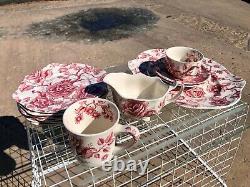 English Chippendale Red Pink Johnson Brothers Lot of 31