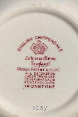 English Chippendale Red Pink Johnson Brothers Lot of 31