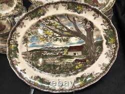 English Dinnerware Service for 8 JohnsonBros FriendlyVillage 6Pc. Place Settings