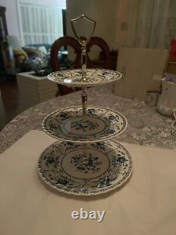 Exquisite Johnson Bros Indies 3-Tiered Tray Blue and White