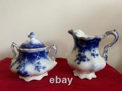 Flow Blue Johnson Bros Claton 1902 Creamer & Sugar Set Antique England