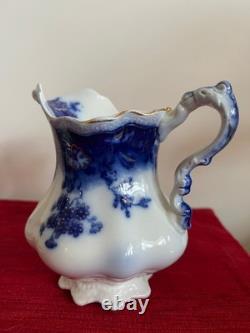 Flow Blue Johnson Bros Claton 1902 Creamer & Sugar Set Antique England
