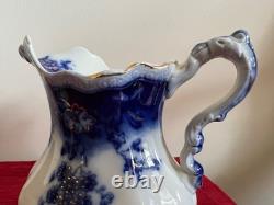 Flow Blue Johnson Bros Claton 1902 Creamer & Sugar Set Antique England