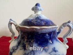 Flow Blue Johnson Bros Claton 1902 Creamer & Sugar Set Antique England