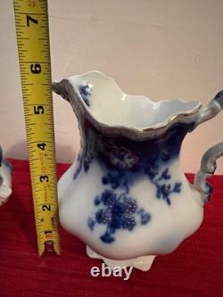 Flow Blue Johnson Bros Claton 1902 Creamer & Sugar Set Antique England