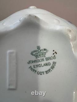 Flow Blue Johnson Bros Claton 1902 Creamer & Sugar Set Antique England