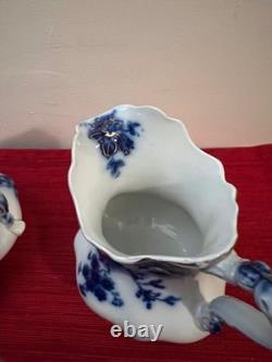 Flow Blue Johnson Bros Claton 1902 Creamer & Sugar Set Antique England