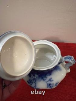 Flow Blue Johnson Bros Claton 1902 Creamer & Sugar Set Antique England