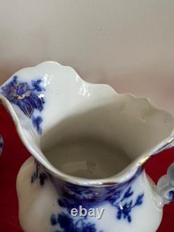 Flow Blue Johnson Bros Claton 1902 Creamer & Sugar Set Antique England