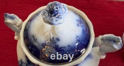 Flow Blue Johnson Bros Claton 1902 Creamer & Sugar Set Antique England