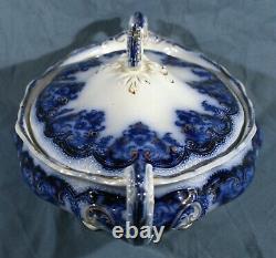 Flow Blue Late Victorian Oblong Covered Vegetable Bowl GEORGIA Johnson Bros 1910