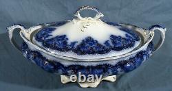Flow Blue Late Victorian Oblong Covered Vegetable Bowl GEORGIA Johnson Bros 1910
