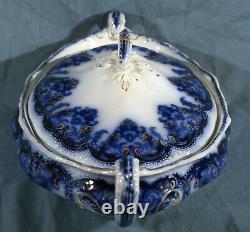 Flow Blue Late Victorian Oblong Covered Vegetable Bowl GEORGIA Johnson Bros 1910