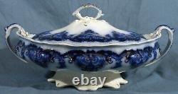 Flow Blue Late Victorian Oblong Covered Vegetable Bowl GEORGIA Johnson Bros 1910