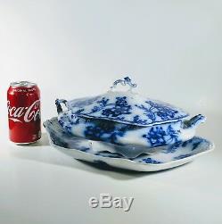 Flow Blue Soup Tureen w Lid & Underplate, Johnson Bros, Large Bowl, China