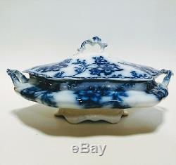 Flow Blue Soup Tureen w Lid & Underplate, Johnson Bros, Large Bowl, China