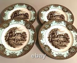 Four (4) Johnson Brothers River Scenes accent dinner plates mint/near mint