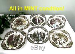 Full Set 6 Johnson Brothers Friendly Village CHRISTMAS Square Accent PlatesMINT