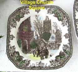 Full Set 6 Johnson Brothers Friendly Village CHRISTMAS Square Accent PlatesMINT