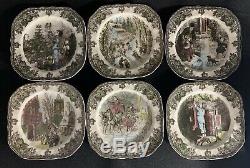 Full Set 6 Johnson Brothers Friendly Village CHRISTMAS Square Accent Plates
