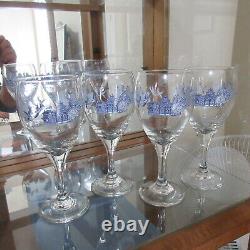 Glass Goblet (4 Ct) Blue Willow Design Johnson Brothers England 7 1/2 Tall NIB