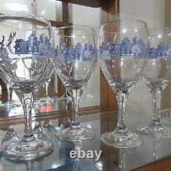 Glass Goblet (4 Ct) Blue Willow Design Johnson Brothers England 7 1/2 Tall NIB