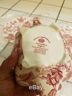 Gorgeous Pink Johnson Brothers English Chippendale Teapot with Lid + 2 Plates