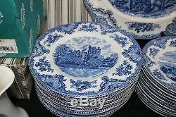 HUGE SET VINTAGE Johnson Brothers Blue Old British Castles Dishes Serving Pieces