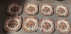 His Majesty Johnson Bros Wild Turkey Thanksgiving 7.25 Salad Plate Set 8 Square