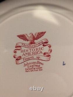 Historic Amer. RED Thanksgiving Day Frozen Up Dinner Plate Johnson Brothers 4