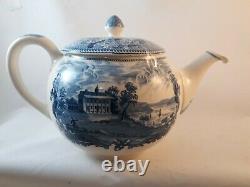 Historic America Blue Teapot Mt. Vernon made by Johnson Bro. Eng. (1930-1974)