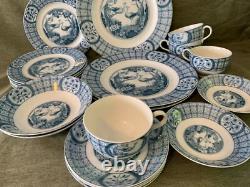 JOHNSON BROS (19 Pcs. SET) Plates Cups & Saucers Bowls Mongolia Gray/Flow Blue