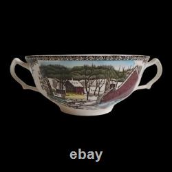 JOHNSON BROS FRIENDLY VILLAGE THE ICE HOUSE Double Handle Cream Soup Bowls HTF