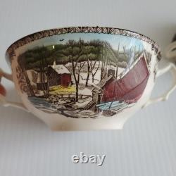 JOHNSON BROS FRIENDLY VILLAGE THE ICE HOUSE Double Handle Cream Soup Bowls HTF