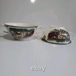 JOHNSON BROS FRIENDLY VILLAGE THE ICE HOUSE Double Handle Cream Soup Bowls HTF