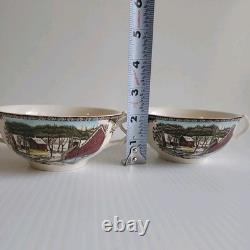 JOHNSON BROS FRIENDLY VILLAGE THE ICE HOUSE Double Handle Cream Soup Bowls HTF
