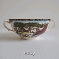 JOHNSON BROS FRIENDLY VILLAGE THE ICE HOUSE Double Handle Cream Soup Bowls HTF