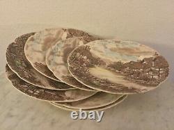 JOHNSON BROS OLDE ENGLISH COUNTRYSIDE Brown, Multicolor. 7 Dinner Plates. Disc